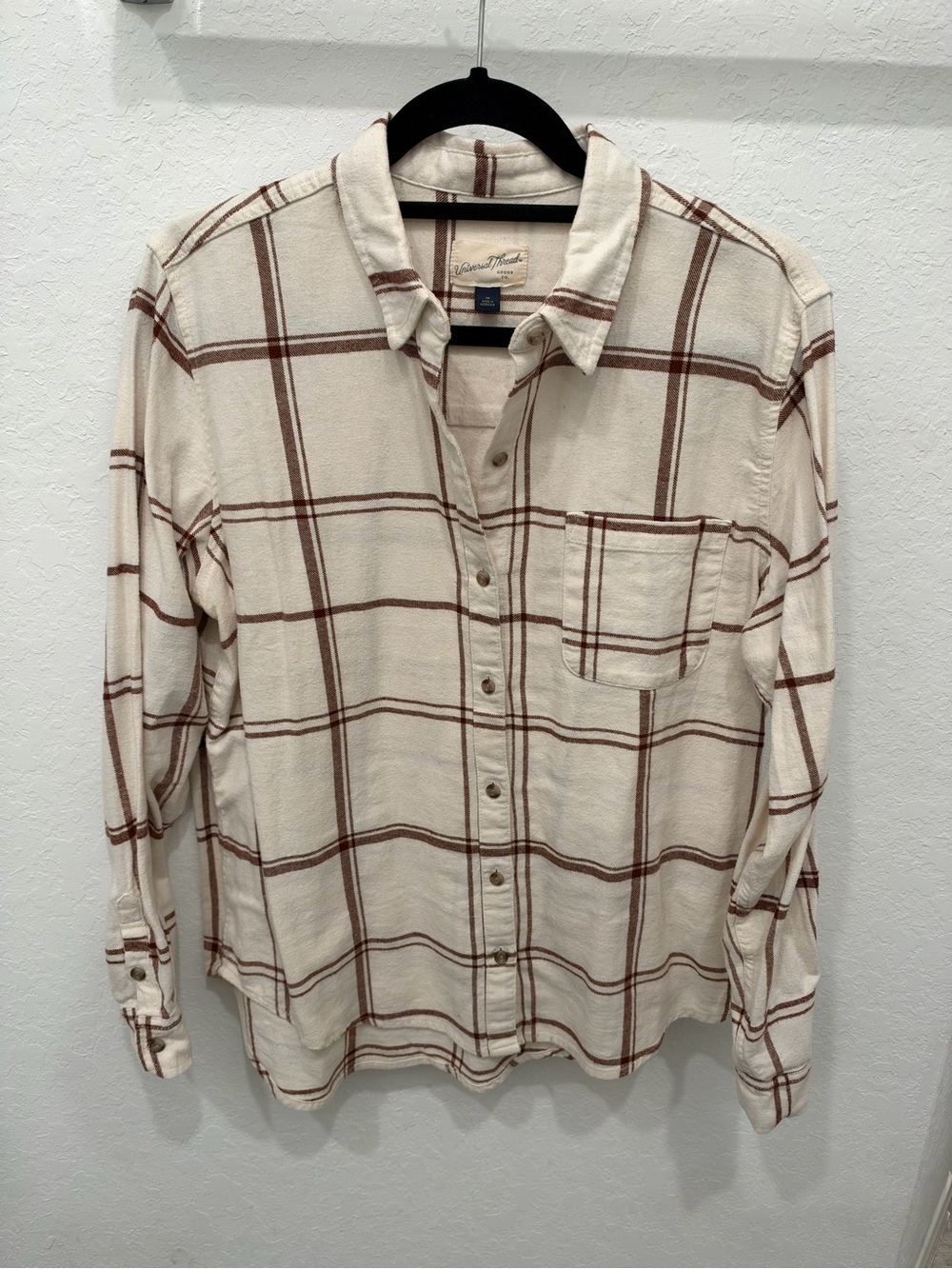 Universal Thread Cream and Brown Plaid Relaxed Button-Down Shirt